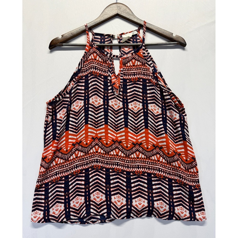 A'GACI Camisole Tank Top Womens Multicolor L Geometric Tribal Print Halter Neck